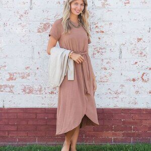Wrap Bottom Tie Waist Midi Dress